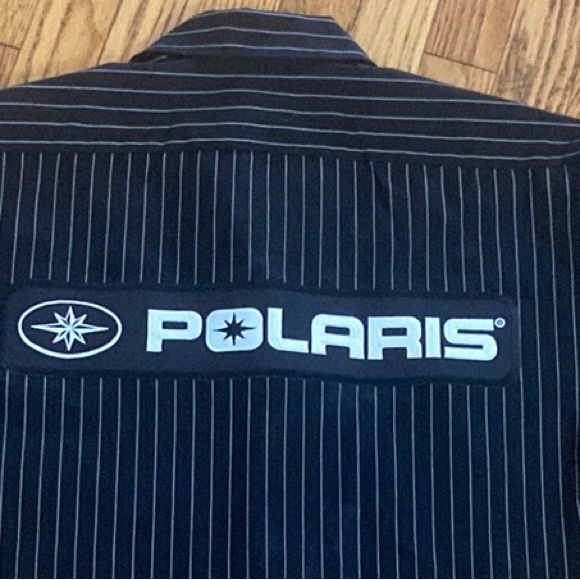 Polaris Men's Short-Sleeve Pit Shirt with Logo, Black & Grey Striped sz L - Picture 2 of 5
